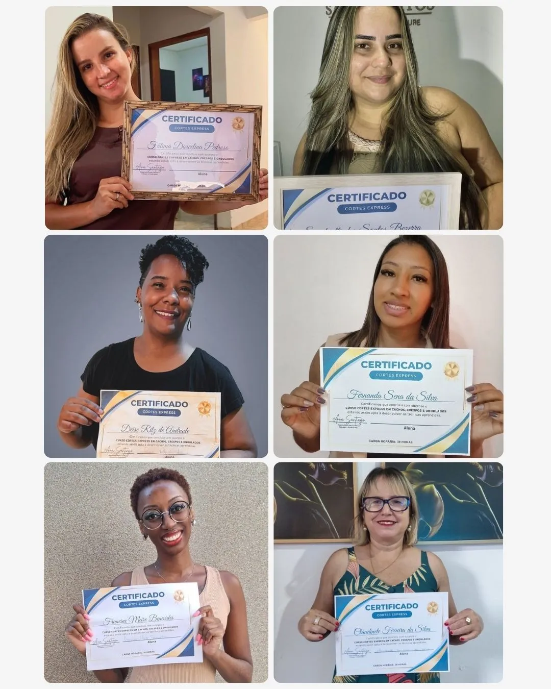 Alunas certificadas do curso segurando seus certificados